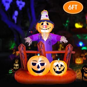 Hoojo 6-Foot Inflatable Scarecrow With Pumpkins and Built-In LEDs